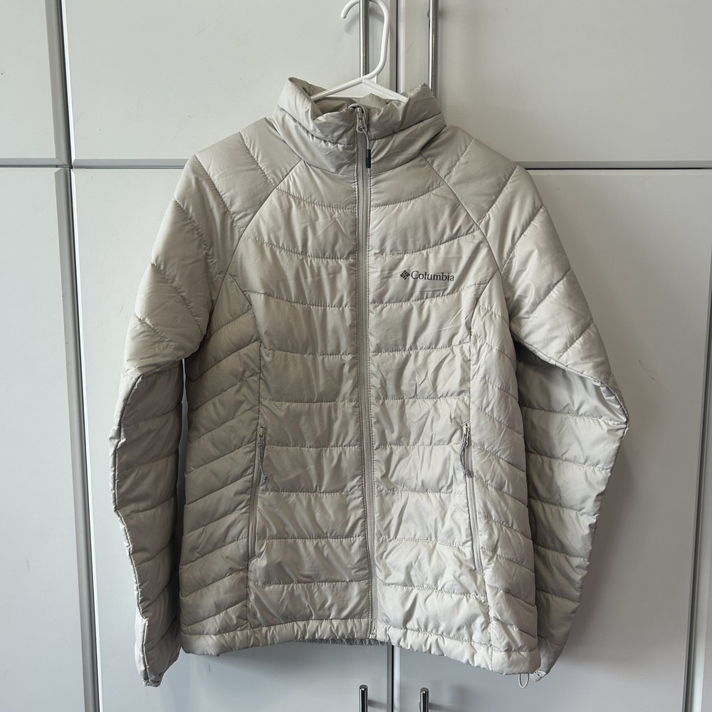 Columbia Womens Omni-Heat Puffer Jacket Light Gray Full Zip Insulated XS